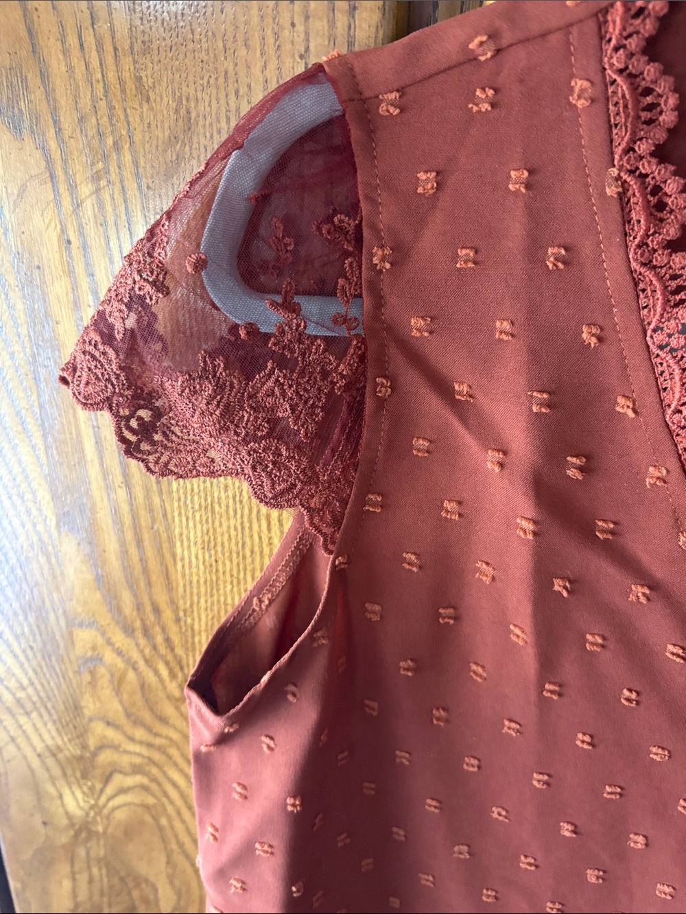 ALOHA Collection Rust Eyelet Lace-Trim V-Neck Blouse - Picture 3 of 6